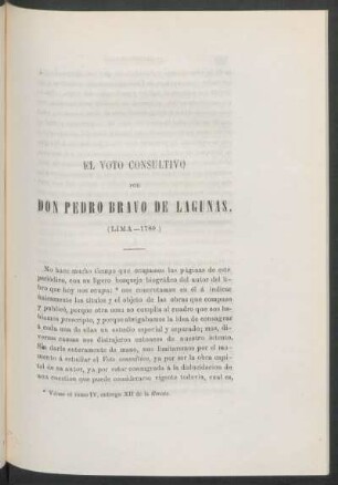 El voto consultivo por Don Pedro Bravo de Lagunas. : (Lima - 1786.)