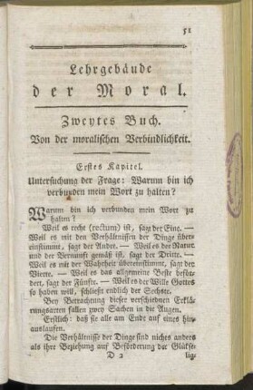 Zweytes Buch. Von der moralischen Verbindlichkeit