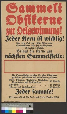 Aufruf zum Sammeln von Obstkernen zur Oelgewinnung