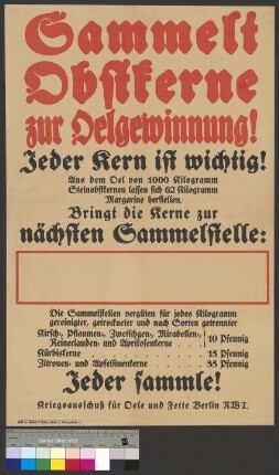Aufruf zum Sammeln von Obstkernen zur                                     Oelgewinnung