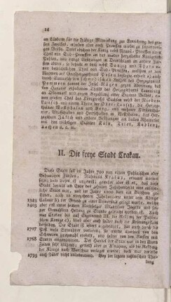 II. Die Freye Stadt Crakau