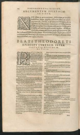 Beati Theodoreti Episcopi Cyrensis Interpretatio Epistolae Ad Titum.