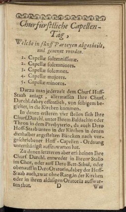 Churfûrstlliche Cappellen-Tag, Welche in fûnff Parteyen abgetheilt, und genennt vverden.