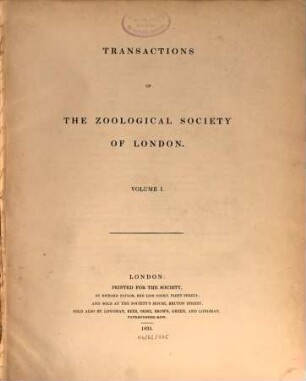 Transactions of the Zoological Society of London. 1. 1835
