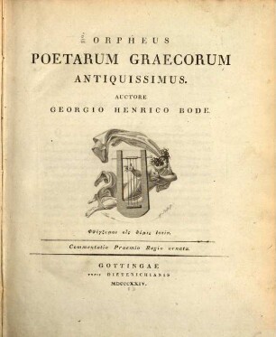 Commentatio de Orpheo Poetarum Graecorum antiquissimo