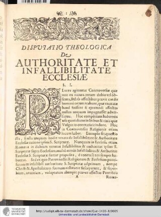 Disputatio theologica de authoritate et infallibilitate ecclesiae