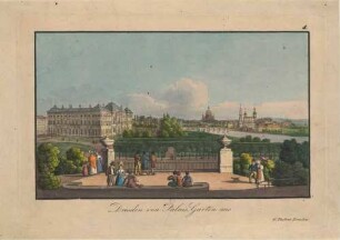 Stadtansicht von Dresden, Blick vom Garten des Japanischen Palais auf die Altstadt: "Dresden von Palais-Garten aus"