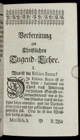 Vorbereitung zur Christlichen Tugend-Lehre.