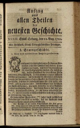 XXXIII. Stück. Coburg, den 12. Aug. 1750.