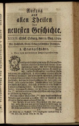 XXXIII. Stück. Coburg, den 12. Aug. 1750.