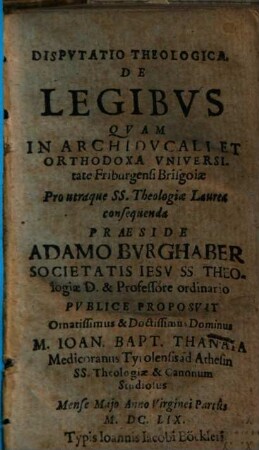 Dispvtatio Theologica. De Legibvs