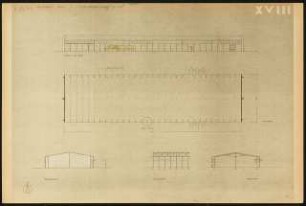 Studienarbeiten: Preisarbeit, Entwurf für Kraftwagenhof, Durchfahrtsgarage, 1:200
