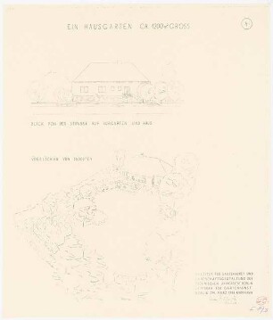 Hausgarten mit 1200 qm: Perspektivische Ansicht (Vogelschau), Ansicht von der Straßenseite