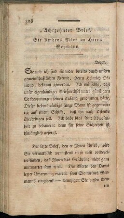 Achtzehnter Brief. Sir Ambros Adler an Herrn Weymann.