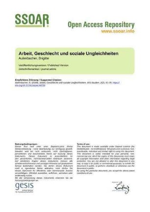Arbeit, Geschlecht und soziale Ungleichheiten