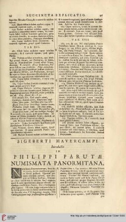 Sigeberti Havercampi introductio in Philippi Parutae numismata Panormitana