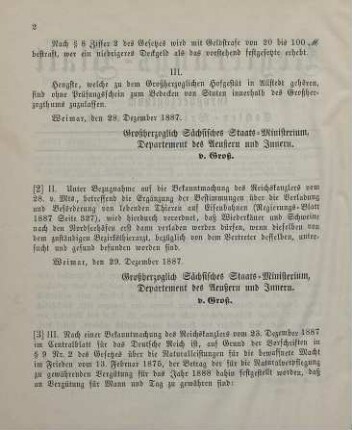 3. Ministerial-Bekanntmachung, die Vergütungssätze für die Naturalverpflegung an die bewaffnete Macht im Frieden im Jahre 1888 betreffend