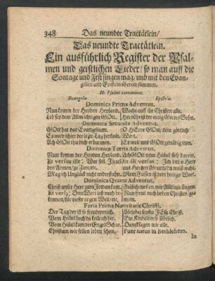 Das neundte Tractätlein. Ein ausführlich Register der Psalmen und geistlichen Lieder ...