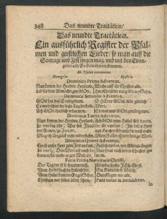 Das neundte Tractätlein. Ein ausführlich Register der Psalmen und geistlichen Lieder ...