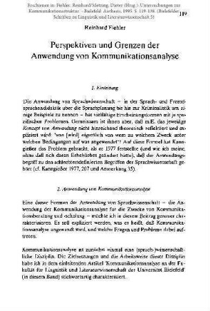 Perspektiven und Grenzen der Anwendung von Kommunikationsanalyse