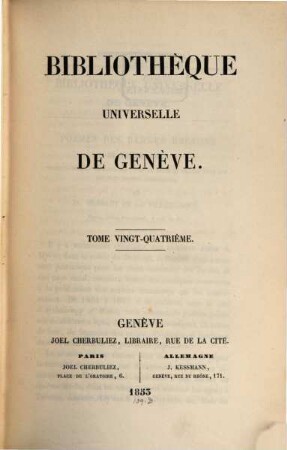 Bibliothèque universelle de Genève. 24. 1853