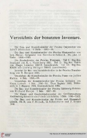 Verzeichnis der benutzen Inventare