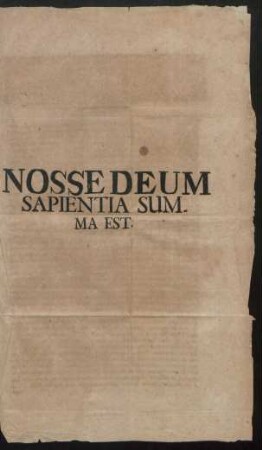 Nosse Deum Sapientia Summa Est