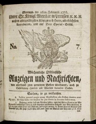 No. 7. Montags, den 16ten Februarii 1766.