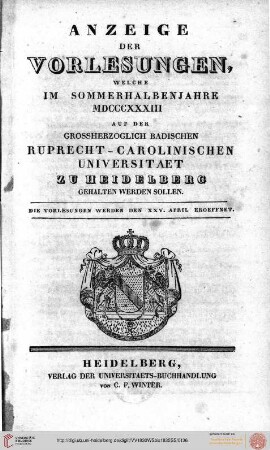 Sommersemester 1833