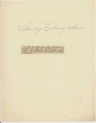 Mitteilung der Württembergischen Zeitung über Genesung von Prof. Dr. Eberhard Fraas