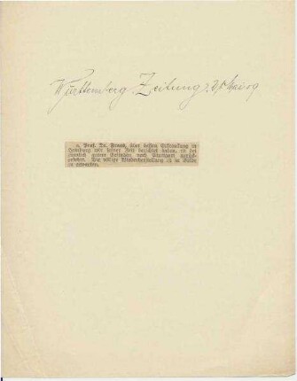 Mitteilung der Württembergischen Zeitung über Genesung von Prof. Dr. Eberhard Fraas