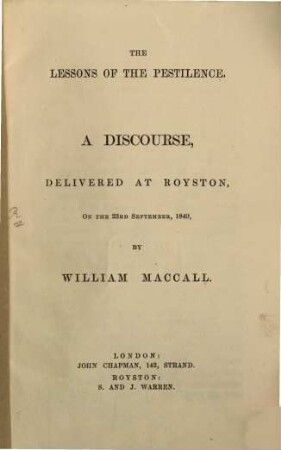 The Lessons of the Pestilence : Discourse