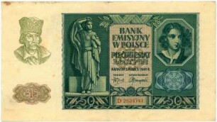 Geldschein, 50 Złoty, 1.3.1940