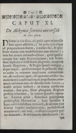 Caput XI. De Alchymiae scientia universali in via sicca