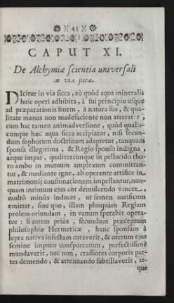 Caput XI. De Alchymiae scientia universali in via sicca
