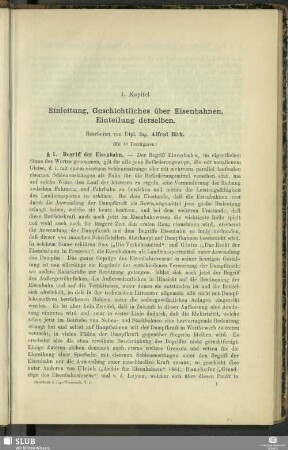 I. Kapitel. Einleitung, Geschichtliches über Eisenbahnen, Einteilung derselben