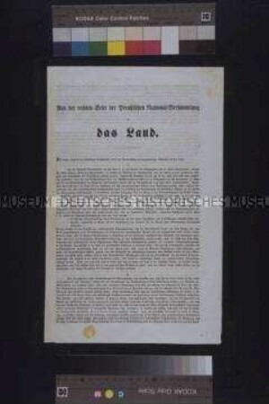 Flugschrift: Aus der rechten Seite der preußischen Nationalversammlung an das Land; Berlin, 26. September 1848