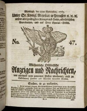No. 47. Montags, den 25ten November, 1765.