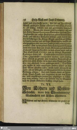 Tit. VI. Von Köhlern und Kohlen-Schwelen. item von Theerbrennnern, Glaßmachern ind Aschen-Brennern