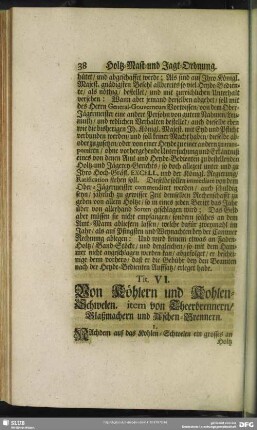 Tit. VI. Von Köhlern und Kohlen-Schwelen. item von Theerbrennnern, Glaßmachern ind Aschen-Brennern
