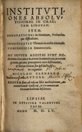 Institvtiones Absolvtissimae in Graecam Lingvam
