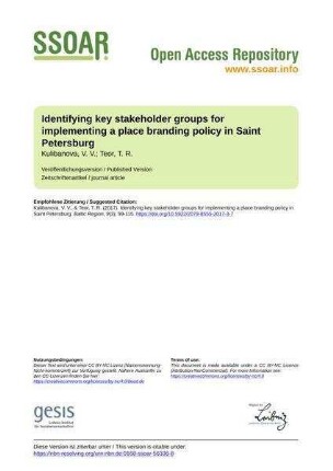 Identifying key stakeholder groups for implementing a place branding policy in Saint Petersburg