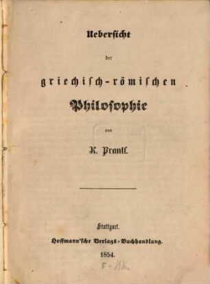 Uebersicht der griechisch-römischen Philosophie