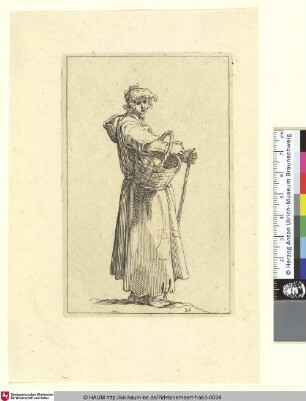 [A young Peasant; Junger Mann mit langem Gewand, einen Korb auf der Hüfte tragend]