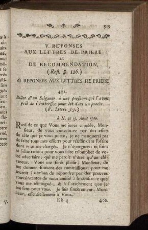 V. Réponses Aux Lettres De Prière Et De Recommendation.