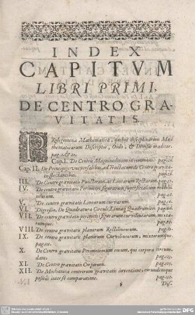 INDEX CAPITUM LIBRI PRIMI, DE CENTRO GRAVITATIS.