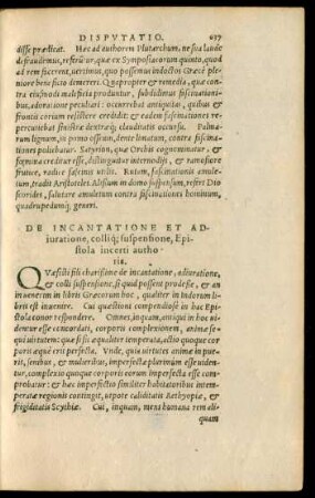 De Incantatione Et Adiuratione, collique suspensione, Epistola incerti authoris.