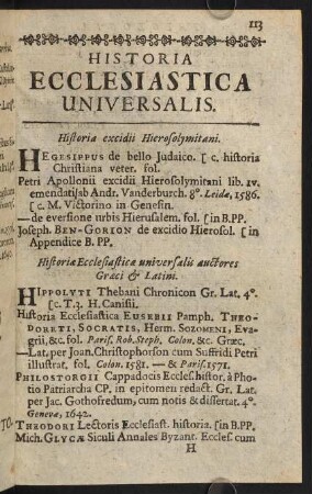 113-154, Historia Ecclesiastica Universalis