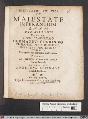 Disputatio Politica De Maiestate Imperantium