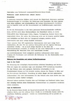 Stellungnahme: Wohnen und Arbeiten ohne               Auto, Wettbewerb Luisenstadt/Heinrich-Heine-Straße